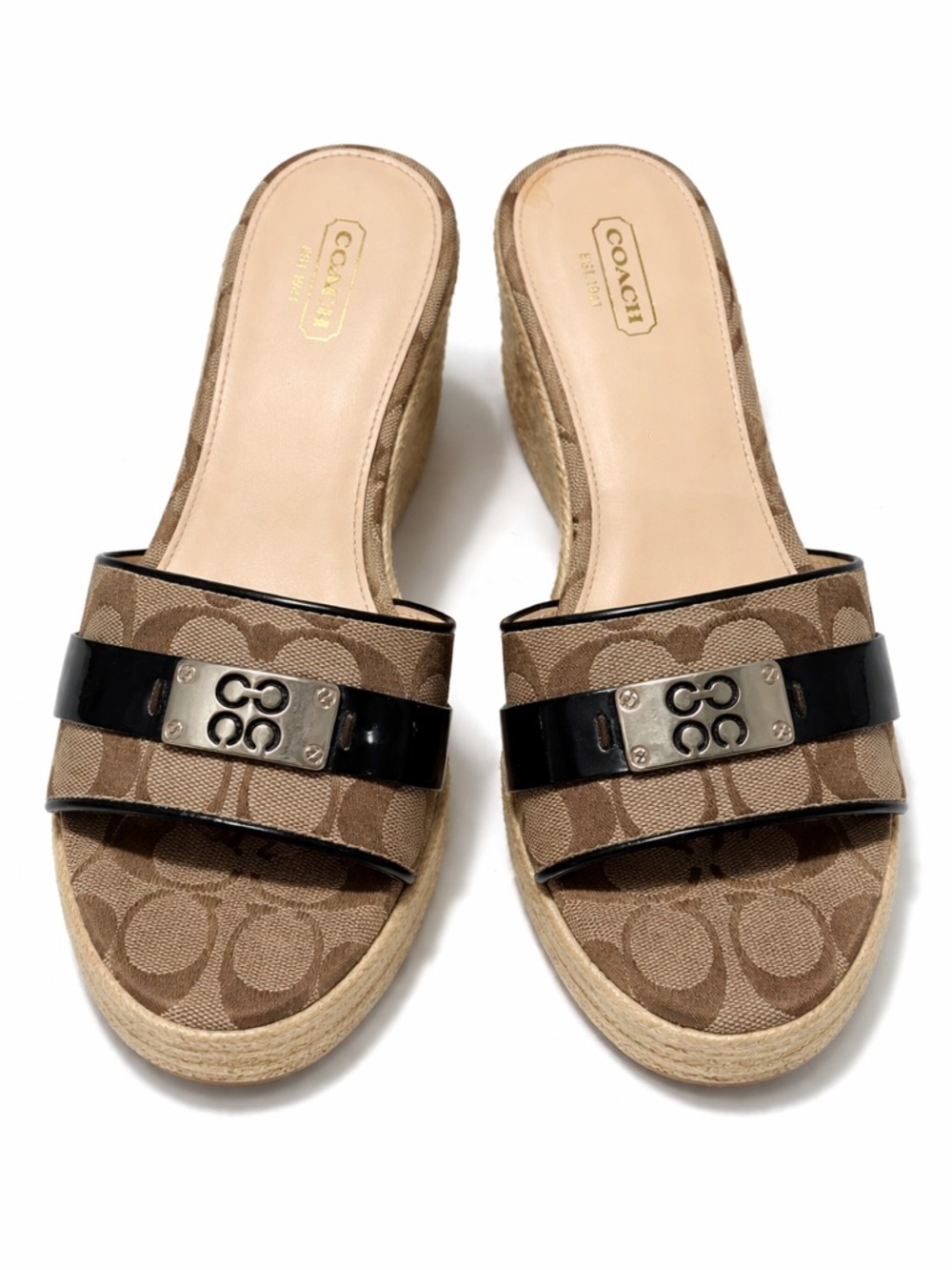 Coach Wedge Slide Sandals Size 10B Signature Canvas Espadrille